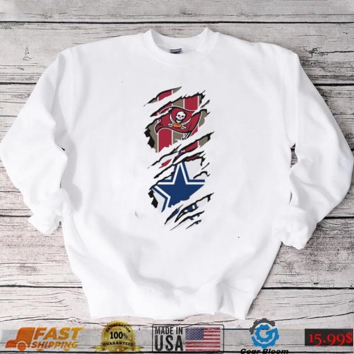 Tampa Bay Buccaneers And Dallas Cowboys Ripped Double Fan Shirt