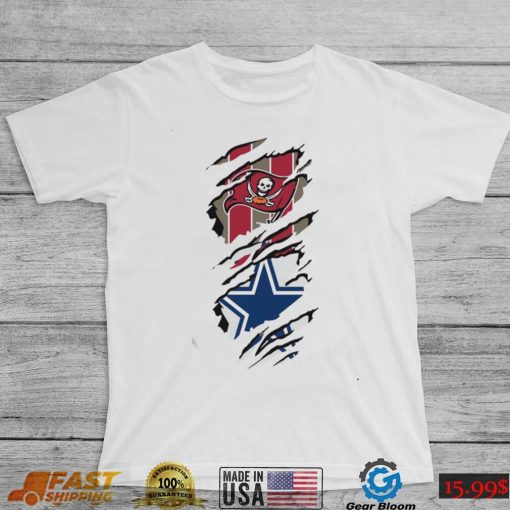 Tampa Bay Buccaneers And Dallas Cowboys Ripped Double Fan Shirt