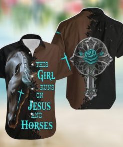 This Girl Runs On Jesus And Horse Black Brown Printed For Aloha Hawaii Shirt