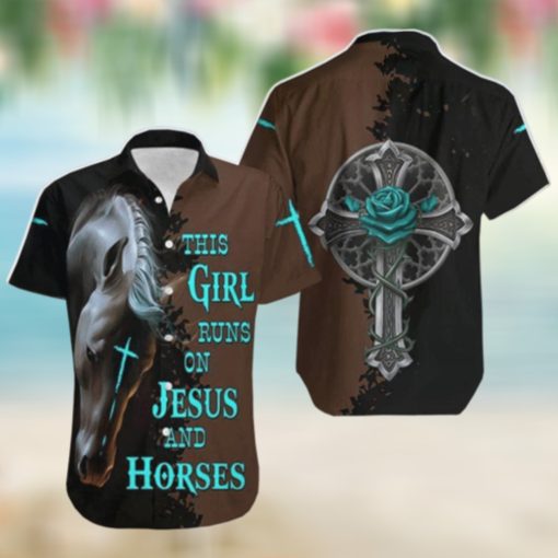 This Girl Runs On Jesus And Horse Black Brown Printed For Aloha Hawaii Shirt