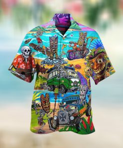 Tiki And Skull Blue Sea Funny Design For Tiki Lovers Aloha Hawaii Shirt