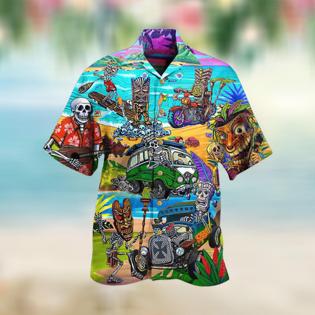 Tiki And Skull Blue Sea Funny Design For Tiki Lovers Aloha Hawaii Shirt
