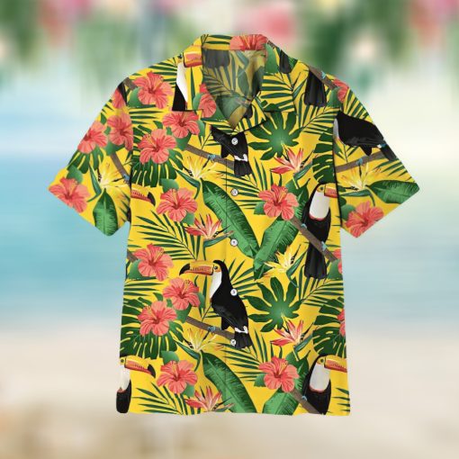 Toucan Hibiscus Flower For Button Down Aloha Hawaii Shirt