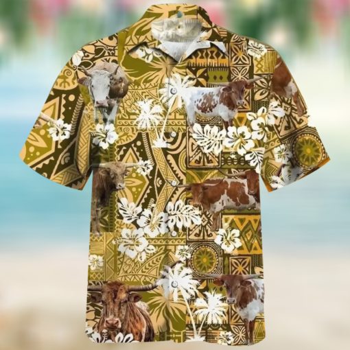 Tx Longhorn Tribal Pattern Hawaiian Shirt