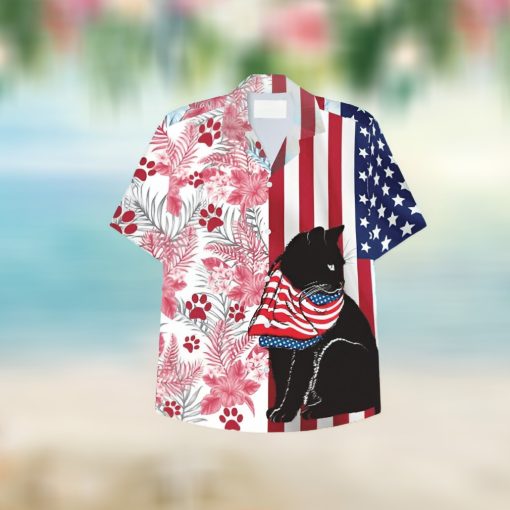 Us Flag Black Cat Tropical For Cat Lovers Aloha Hawaii Shirt