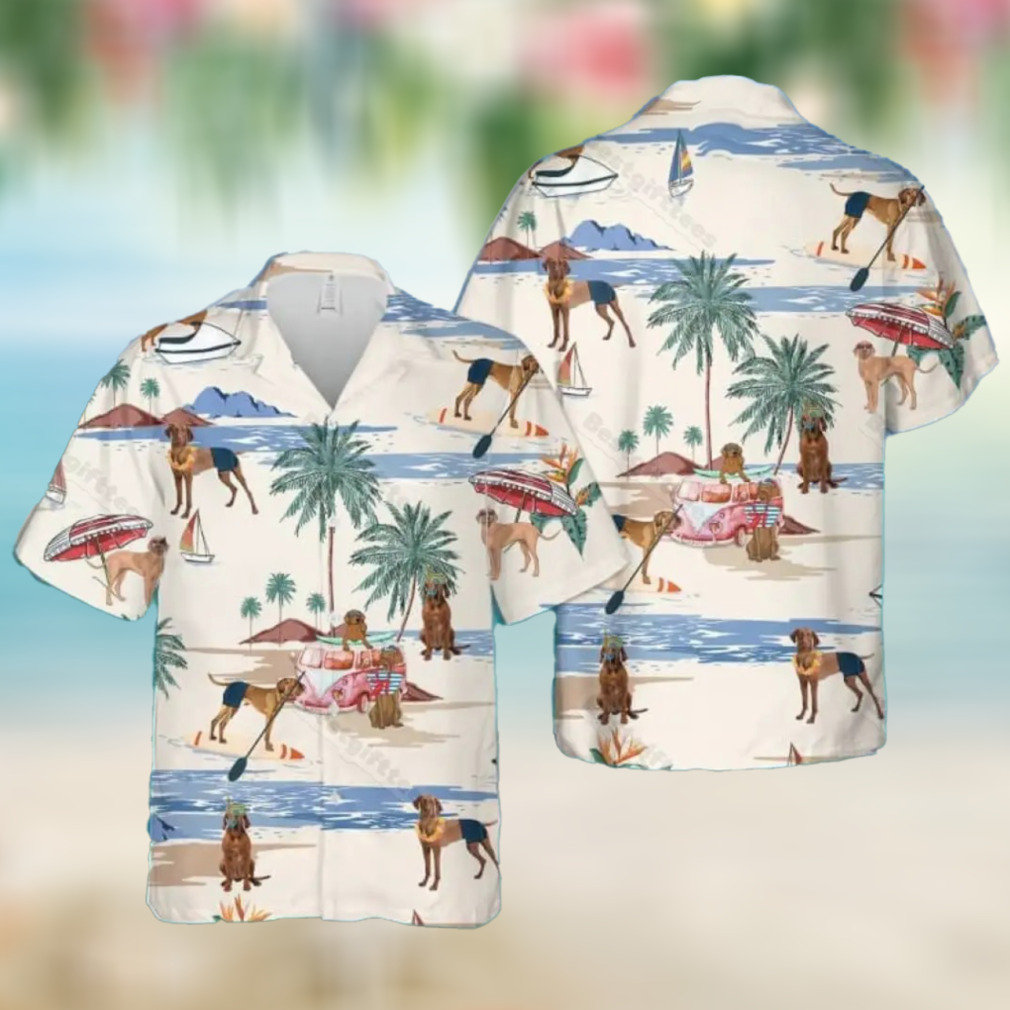 Vizsla Summer Beach Hawaiian Shirt, Dog Beach Short Sleeve Hawaiian Shirt