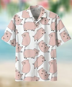 Waddles Pig Pattern Button Down Aloha Hawaii Shirt