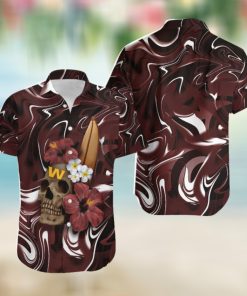 Washington Football Team Skull and Hibiscus Flower NFL Gift For Fan Hawaiian Graphic Print Short Sleeve Hawaiian Shirt