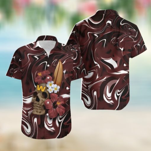 Washington Football Team Skull and Hibiscus Flower NFL Gift For Fan Hawaiian Graphic Print Short Sleeve Hawaiian Shirt