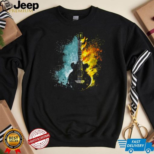 Watercolor Fire Water Acoustic Guitar Graphic T Shirt