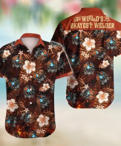 Welder World’s Okayest Welder Hawaiian Graphic Print Short Sleeve Hawaiian Casual Shirt