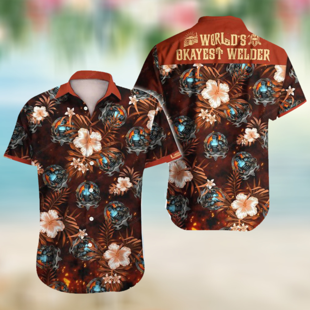 Welder World's Okayest Welder Hawaiian Graphic Print Short Sleeve Hawaiian Casual Shirt