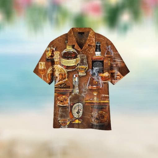 Whiskey   Food Pattern For Whiskey Lovers Button Down Aloha Hawaii Shirt