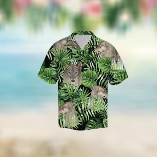 Wolf Green Tropical Leaves For Wolf Lovers Aloha Hawaii Shirt