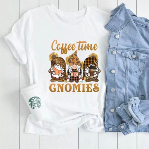 Womens Coffee Time Gnomies Leopard Plaid Sunflowers Cake Latte Cups V Neck T Shirt