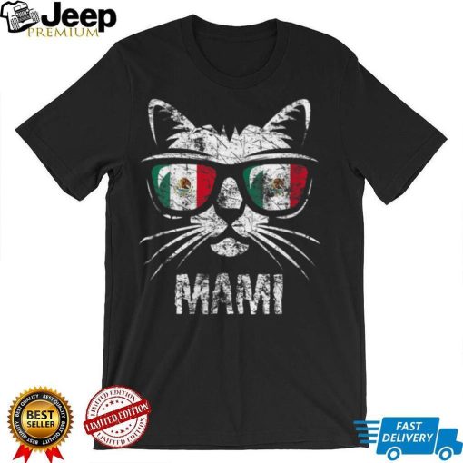 Womens Mexico Flag Funny Cat Vintage Mommy Mexican Saying V Neck T Shirt