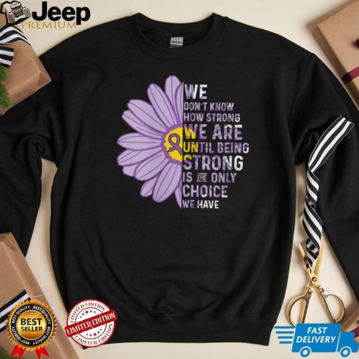 Womens We are Strong  Crohns and Colitis Awareness Supporter Ribbon V Neck T Shirt