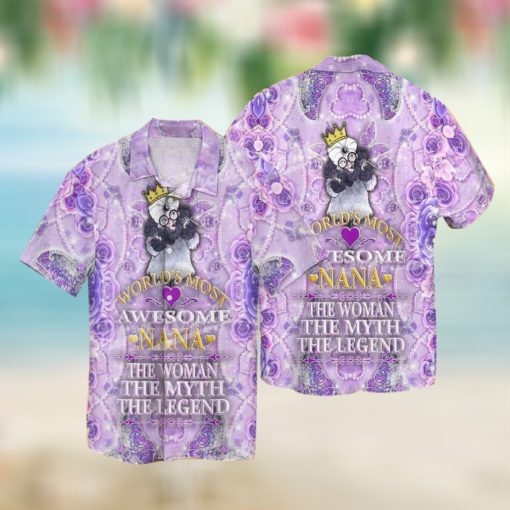 World’s Most Awesome Nana The Woman The Myth The Legend Graphic Print Short Sleeve Hawaiian Casual Shirt