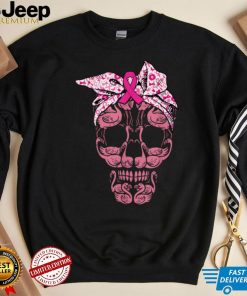 Pink Flamingo Skull Breast Cancer Awareness Halloween Women T Shirt