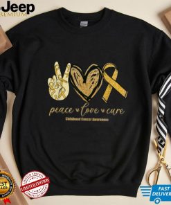 Peace Love Cure Childhood Cancer Awareness Gold Ribbon T Shirt