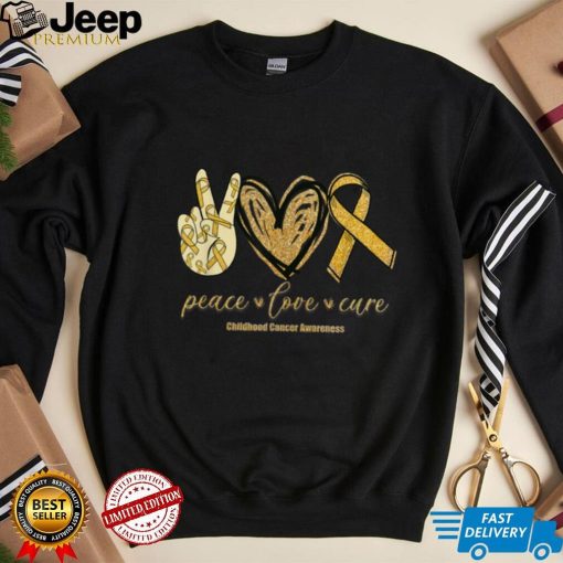 Peace Love Cure Childhood Cancer Awareness Gold Ribbon T Shirt