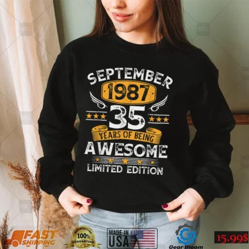 35 Years Old Gifts Vintage September 1987 35th Birthday T Shirt