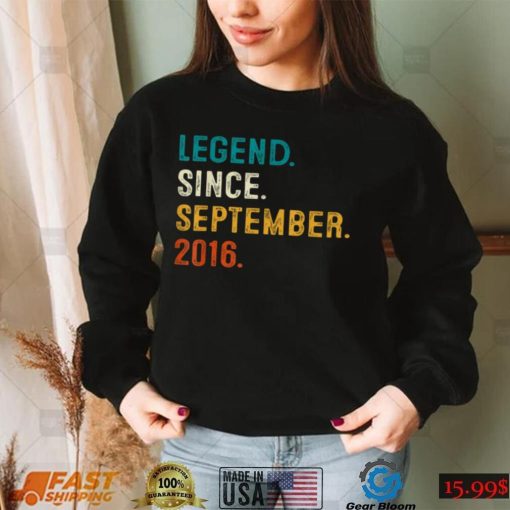 6 Years Old Gifts Legend Since September 2016 6th Birthday T Shirt