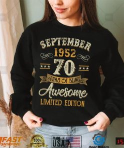 70 Years Old Gifts Vintage September 1952 70th Birthday T Shirt