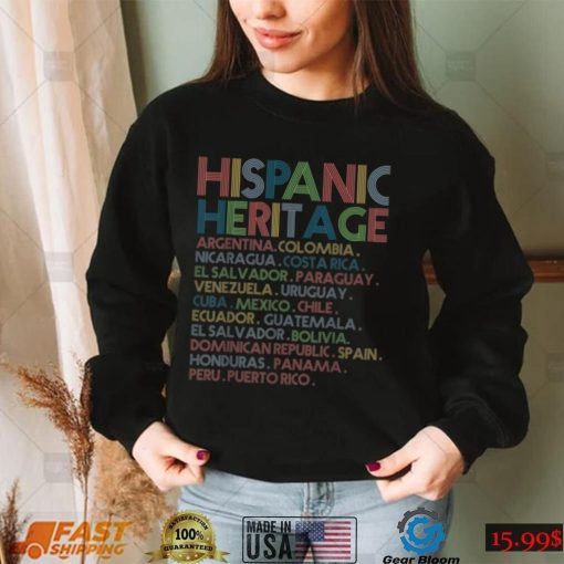 Hispanic Heritage Month Latino Countries Names Retro Vintage T Shirt