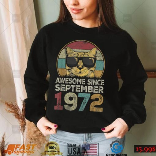 Awesome Since September 1972 50th Birthday Gifts Cat Lovers T Shirt