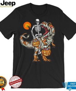 Halloween Funny Skeleton Riding Mummy Dinosaur T rex Pumpkin Tank Top