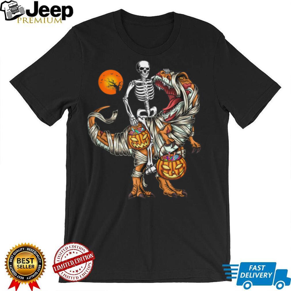 Halloween Funny Skeleton Riding Mummy Dinosaur T rex Pumpkin Tank Top