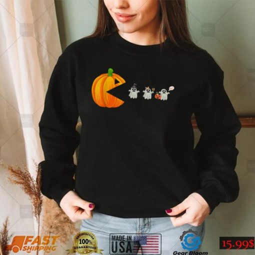 Halloween Pumpkin Eating Ghost Gamer T Shirt Funny Shirt