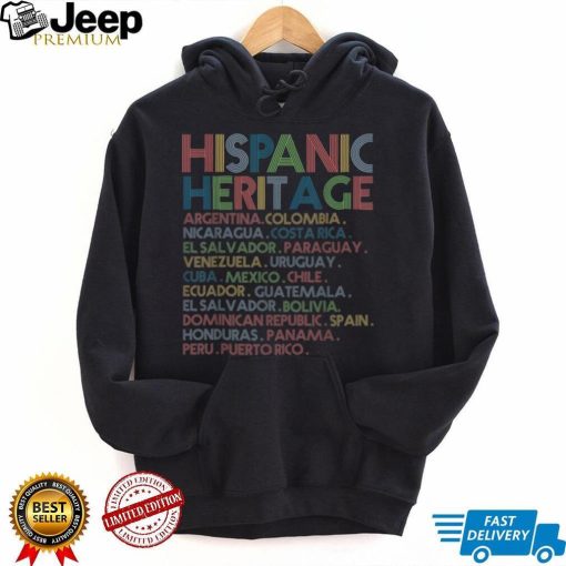 Hispanic Heritage Month Latino Countries Names Retro Vintage T Shirt