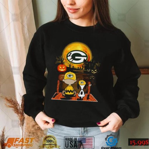 Hot Snoopy And Charlie Brown Pumpkin Green Bay Packers Halloween Moon Charlie Brown Halloween Shirt