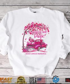 In October We Wear Pink Ribbon Truck Flamingo Breast Cancer T Shirt