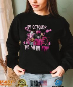 In October We Wear Pink Shirts, Horror Characters Shirt, Custom Halloween Gifts Shirt, Horror Halloween Vintage Movie T Shirt