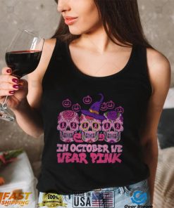 In October We Wear Pink Sugar Skull Halloween Breast Cancer T Shirt