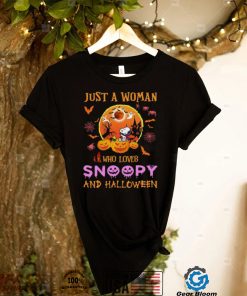 Just A Woman Who Loves Snoopy And Charlie Halloween Shirt