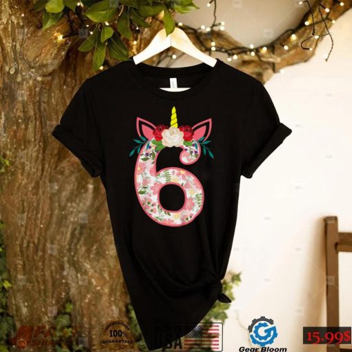 Kids 6 Year Old Gifts 6th Birthday Girls Unicorn Face Flower T Shirt