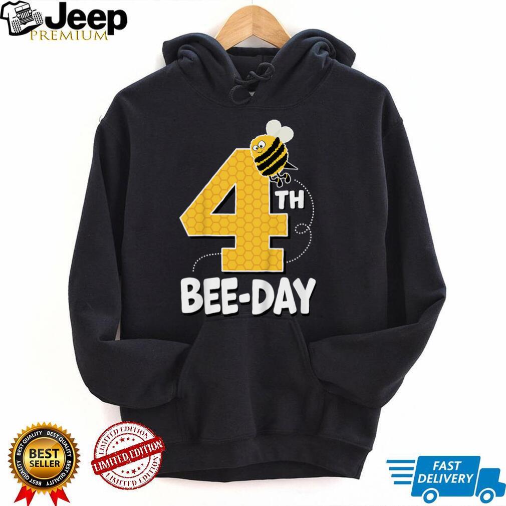 Kids Cute Bee 4 Year Old Birthday Bees Day 4th Four Years Fun T Shirt