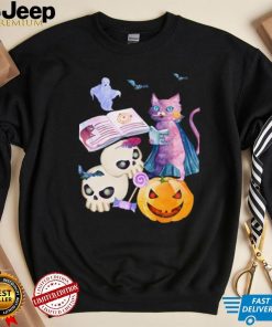Magical Cat With Blue Eyes Halloween Pumpkin Head Bats Skulls Unisex Sweatshirt