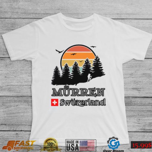 Mürren Hiking Forest Mountain Retro Sunset Switzerland Unisex T Shirt