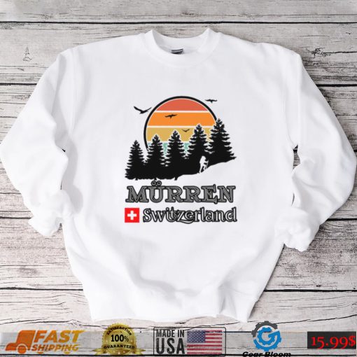 Mürren Hiking Forest Mountain Retro Sunset Switzerland Unisex T Shirt