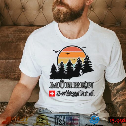 Mürren Hiking Forest Mountain Retro Sunset Switzerland Unisex T Shirt