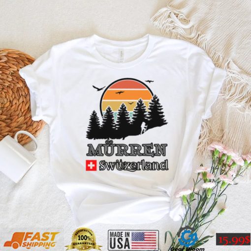 Mürren Hiking Forest Mountain Retro Sunset Switzerland Unisex T Shirt