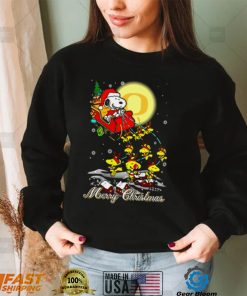 Oregon Ducks Ugly Christmas Sweaters Santa Claus With Sleigh And Snoopy Oregon Ducks T Shirt