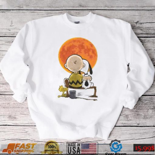 Peanuts Snoopy Charlie Brown Woodstock Under Full Moon Charlie Brown Halloween Shirt