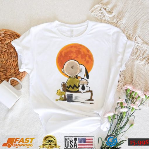 Peanuts Snoopy Charlie Brown Woodstock Under Full Moon Charlie Brown Halloween Shirt