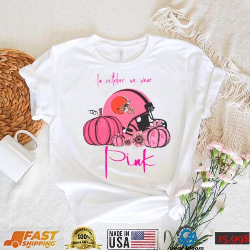 Pumpkin Cleveland Browns T Shirt In October We Wear Pink Breast Cancer Awareness